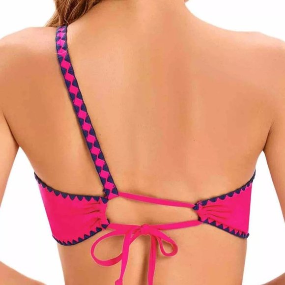 Lucky Brand Shell-Stitch Asymmetric Bikini  Swim Top - Picture 8 of 8